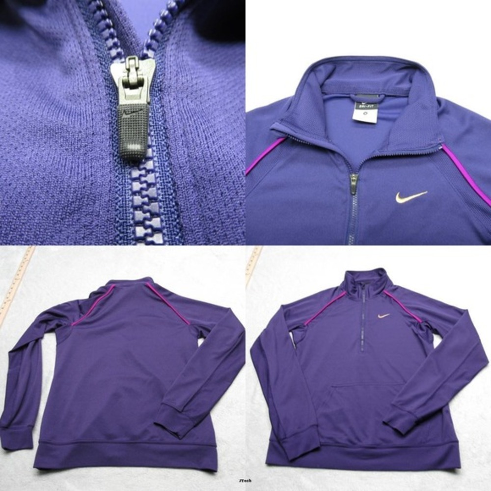 Nike Dri-FIT Pullover Womens Medium Purple Pink Trim Half Zip Run Hiking Wicking